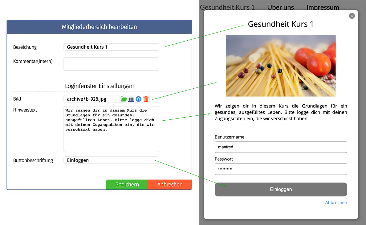 Bereiche Login Fenster