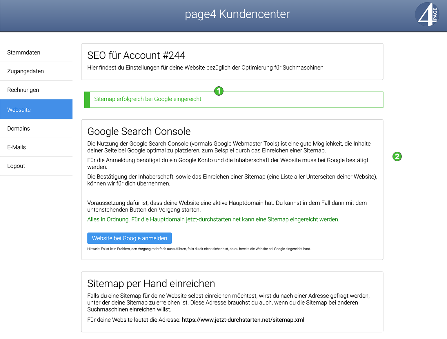 Erfolgreich bei Google angemeldet