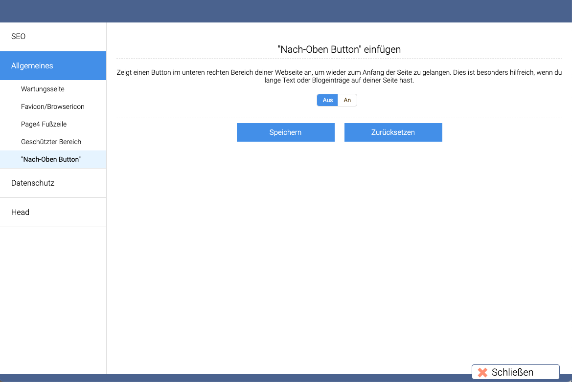 Optionen allgemein nach oben button optionen