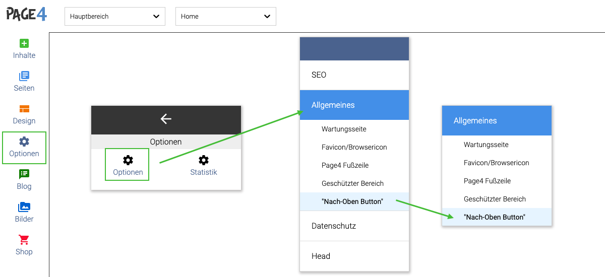 Optionen allgemein nach oben button