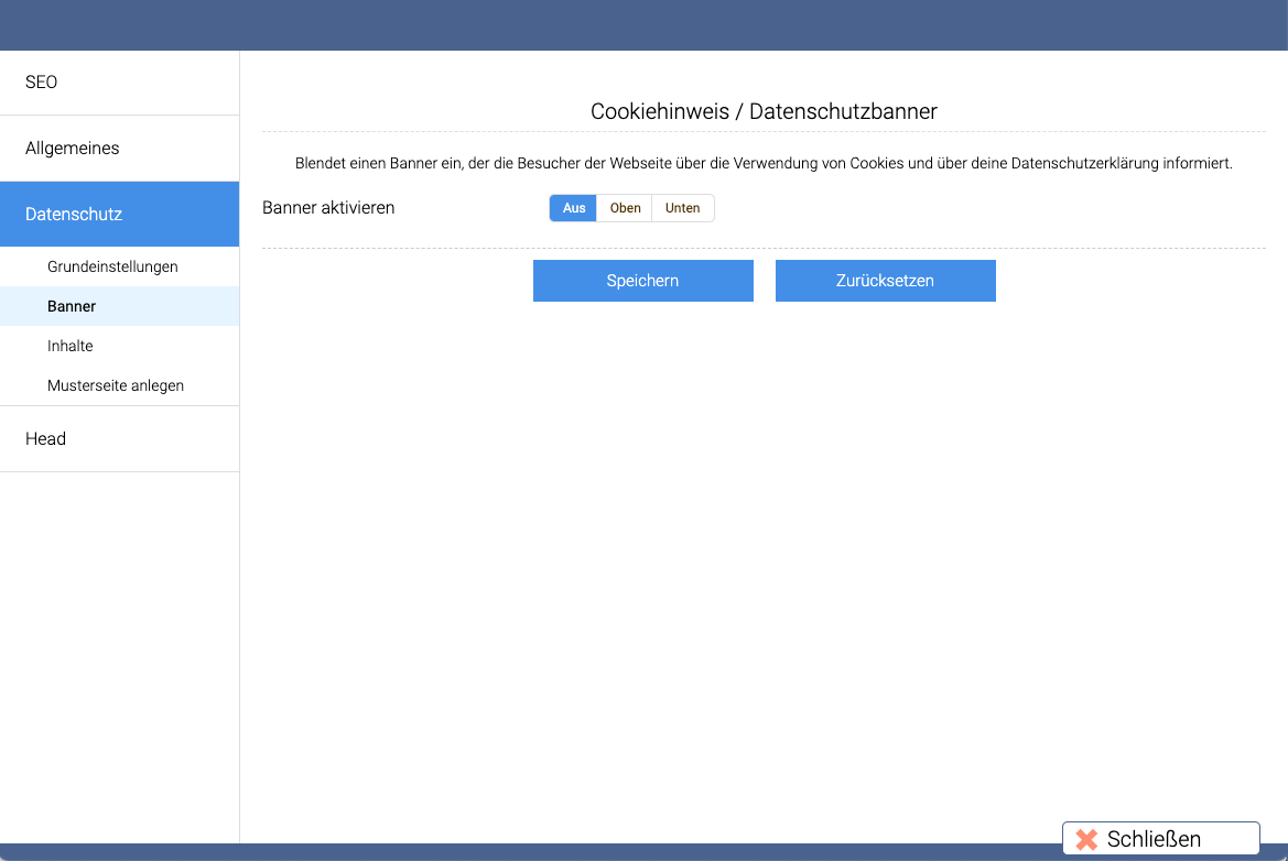 Optionen datenschutz banner optionen