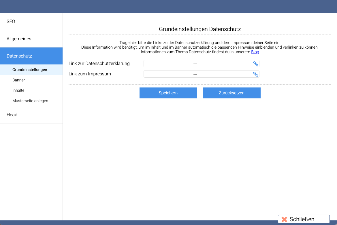 Optionen datenschutz grundeinstellungen eingabe