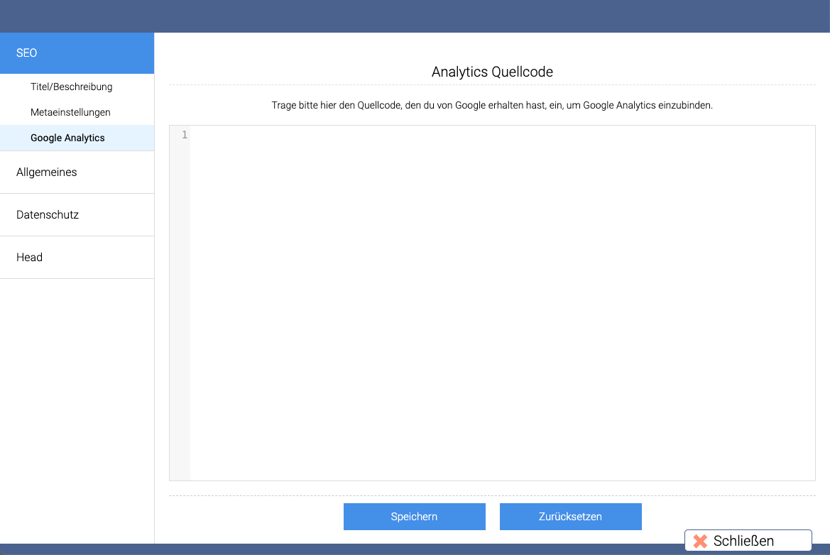 Optionen seo google analytics eingabe