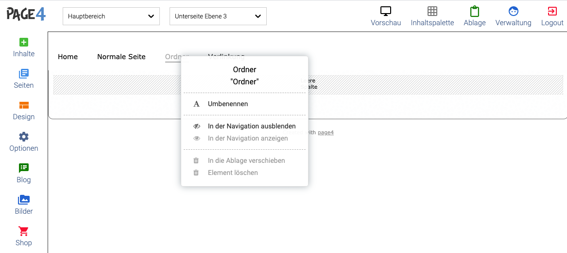 ordner rechte maus menu