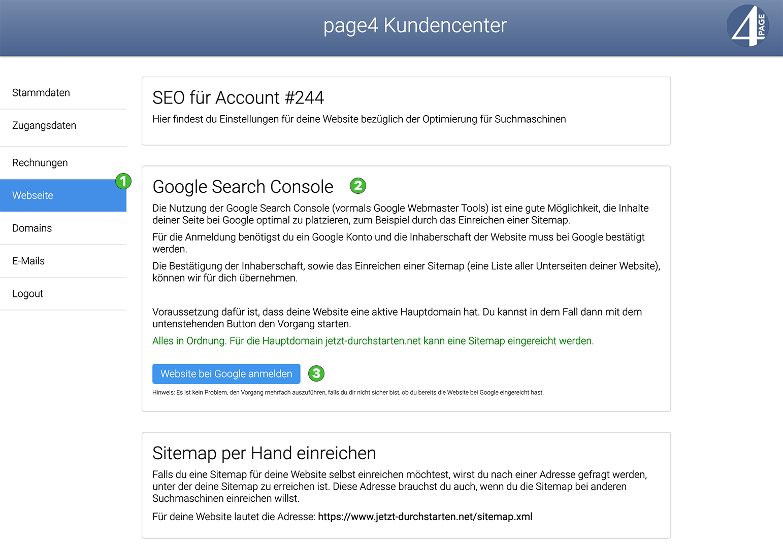 SEO Einstellungen Account