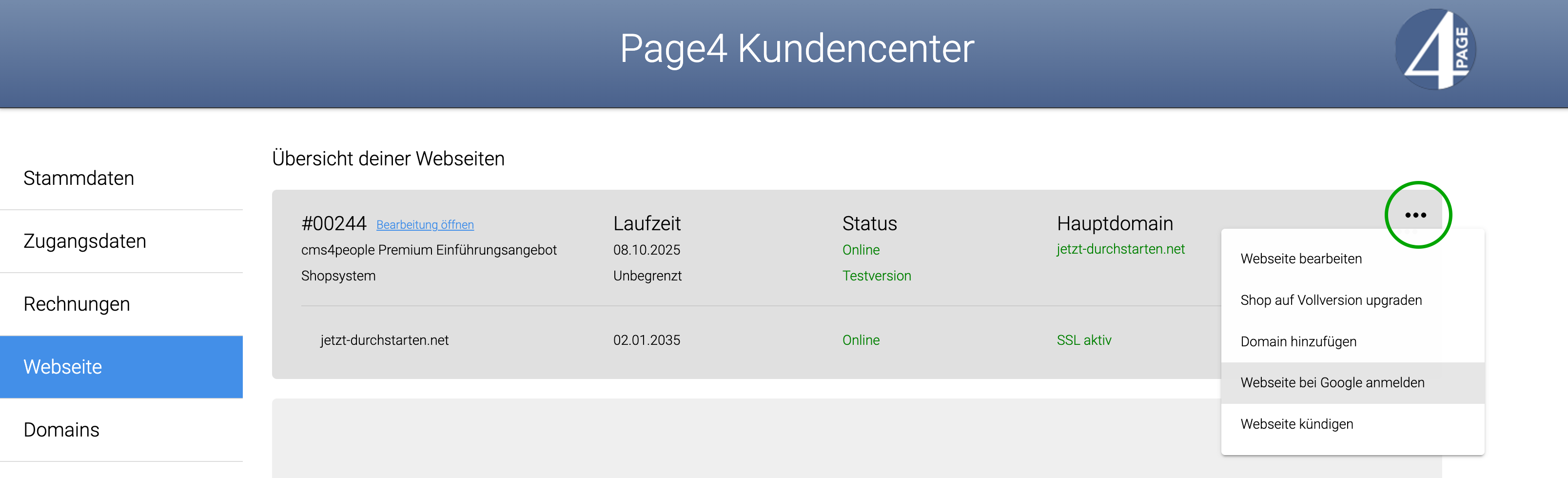 Website bei Google anmelden